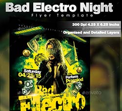 酒吧迪吧派对传单模板：Bad Electro Night Flyer Template